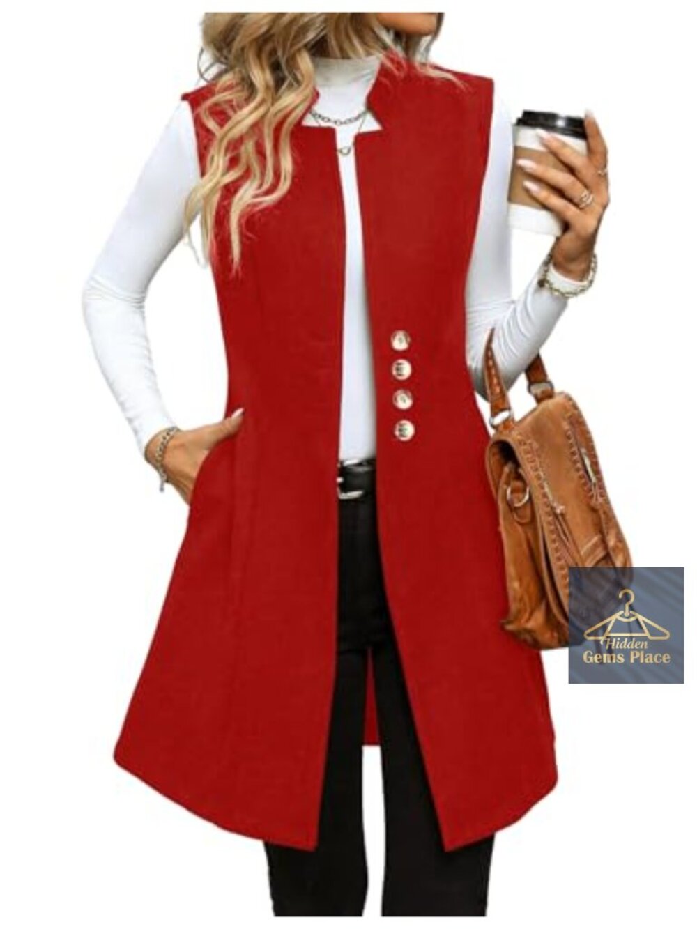 Women's Long Wool Blend Sleeveless Vest Casual Classic Fit Outerwear with